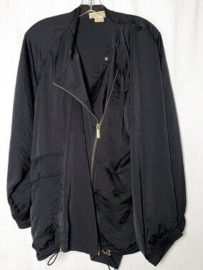 Michael Kors Gold Hardware Asymmetrical Zip Anorak Jacket Black 2X NWOT